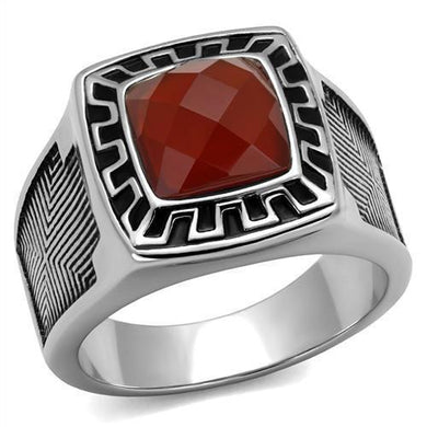 TK3007 - High polished (no plating) Stainless Steel Ring with Semi-Precious Agate in Siam
