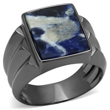 Load image into Gallery viewer, TK3012 - IP Light Black  (IP Gun) Stainless Steel Ring with Semi-Precious Sodalite in Capri Blue