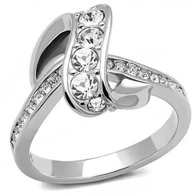 TK3026 - High polished (no plating) Stainless Steel Ring with Top Grade Crystal  in Clear