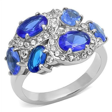 TK3030 - High polished (no plating) Stainless Steel Ring with Synthetic Synthetic Glass in Sapphire