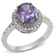 Load image into Gallery viewer, TK3032 - High polished (no plating) Stainless Steel Ring with AAA Grade CZ  in Amethyst