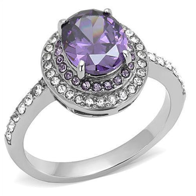 TK3032 - High polished (no plating) Stainless Steel Ring with AAA Grade CZ  in Amethyst