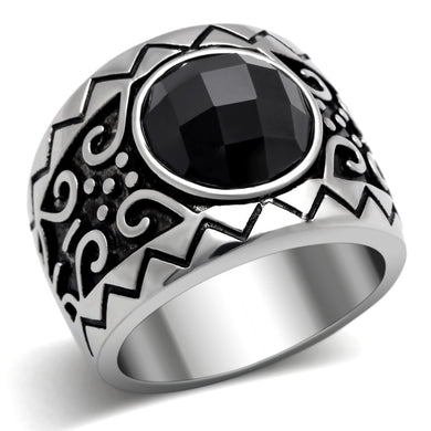 TK303 - High polished (no plating) Stainless Steel Ring with AAA Grade CZ  in Jet