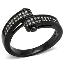 Load image into Gallery viewer, TK3049 - IP Black(Ion Plating) Stainless Steel Ring with Top Grade Crystal  in Clear