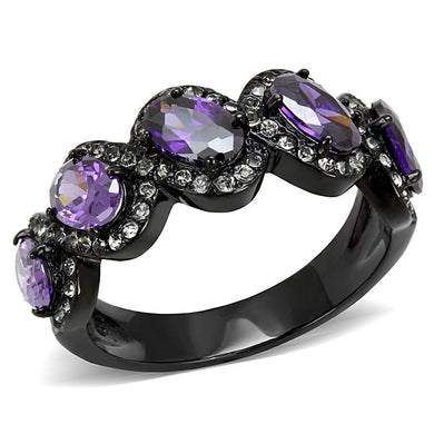 TK3051 - IP Black(Ion Plating) Stainless Steel Ring with AAA Grade CZ  in Amethyst