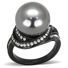 Load image into Gallery viewer, TK3052 - IP Black(Ion Plating) Stainless Steel Ring with Synthetic Pearl in Gray