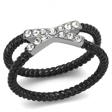 TK3053 - Two-Tone IP Black (Ion Plating) Stainless Steel Ring with Top Grade Crystal  in Clear