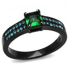Load image into Gallery viewer, TK3064 - IP Black(Ion Plating) Stainless Steel Ring with Synthetic Synthetic Glass in Emerald