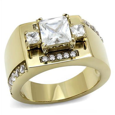 TK3078 - IP Gold(Ion Plating) Stainless Steel Ring with AAA Grade CZ  in Clear