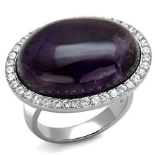 Load image into Gallery viewer, TK3083 - High polished (no plating) Stainless Steel Ring with Semi-Precious Amethyst Crystal in Amethyst