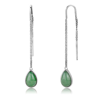 TK3099 - High polished (no plating) Stainless Steel Earrings with Semi-Precious Jade in Emerald