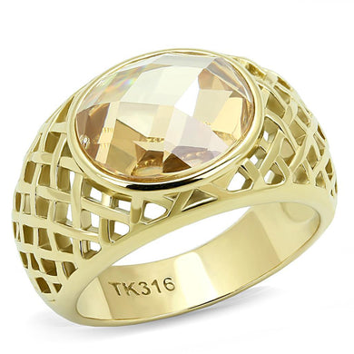 TK3122 - IP Gold(Ion Plating) Stainless Steel Ring with AAA Grade CZ  in Champagne