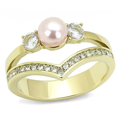TK3126 - IP Gold(Ion Plating) Stainless Steel Ring with Synthetic Pearl in Rose