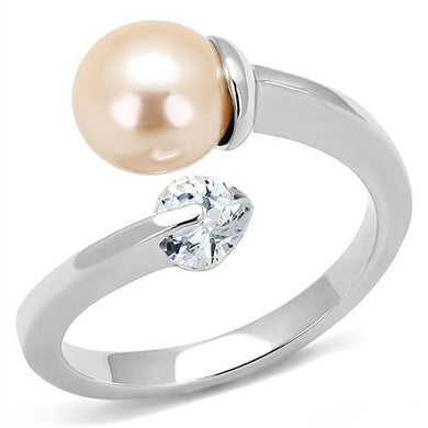 TK3139 - High polished (no plating) Stainless Steel Ring with Synthetic Pearl in Light Peach