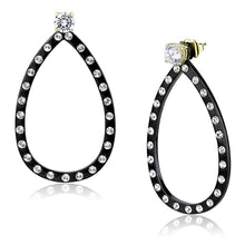 Load image into Gallery viewer, TK3215 - IP Gold+ IP Black (Ion Plating) Stainless Steel Earrings with AAA Grade CZ  in Clear