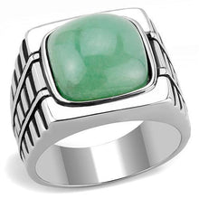 Load image into Gallery viewer, TK3229 - High polished (no plating) Stainless Steel Ring with Synthetic Jade in Emerald