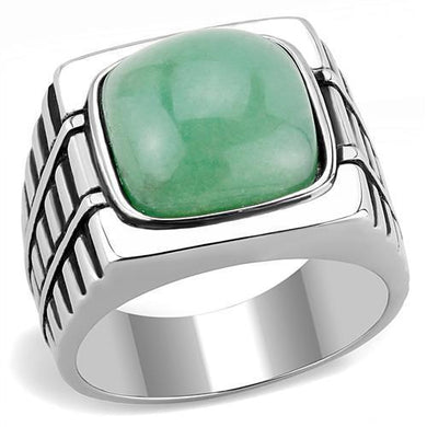 TK3229 - High polished (no plating) Stainless Steel Ring with Synthetic Jade in Emerald