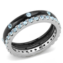 Load image into Gallery viewer, TK3233 - Two-Tone IP Black (Ion Plating) Stainless Steel Ring with Top Grade Crystal  in Sea Blue