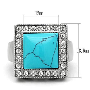 TK323 - High polished (no plating) Stainless Steel Ring with Synthetic Turquoise in Sea Blue