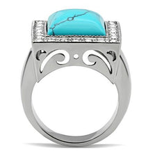 Load image into Gallery viewer, TK323 - High polished (no plating) Stainless Steel Ring with Synthetic Turquoise in Sea Blue