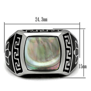 TK325 - High polished (no plating) Stainless Steel Ring with Precious Stone Conch in Gray