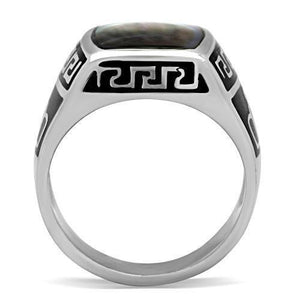 TK325 - High polished (no plating) Stainless Steel Ring with Precious Stone Conch in Gray