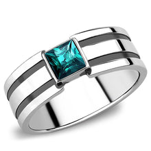 Load image into Gallery viewer, TK3291 - High polished (no plating) Stainless Steel Ring with Top Grade Crystal  in Blue Zircon