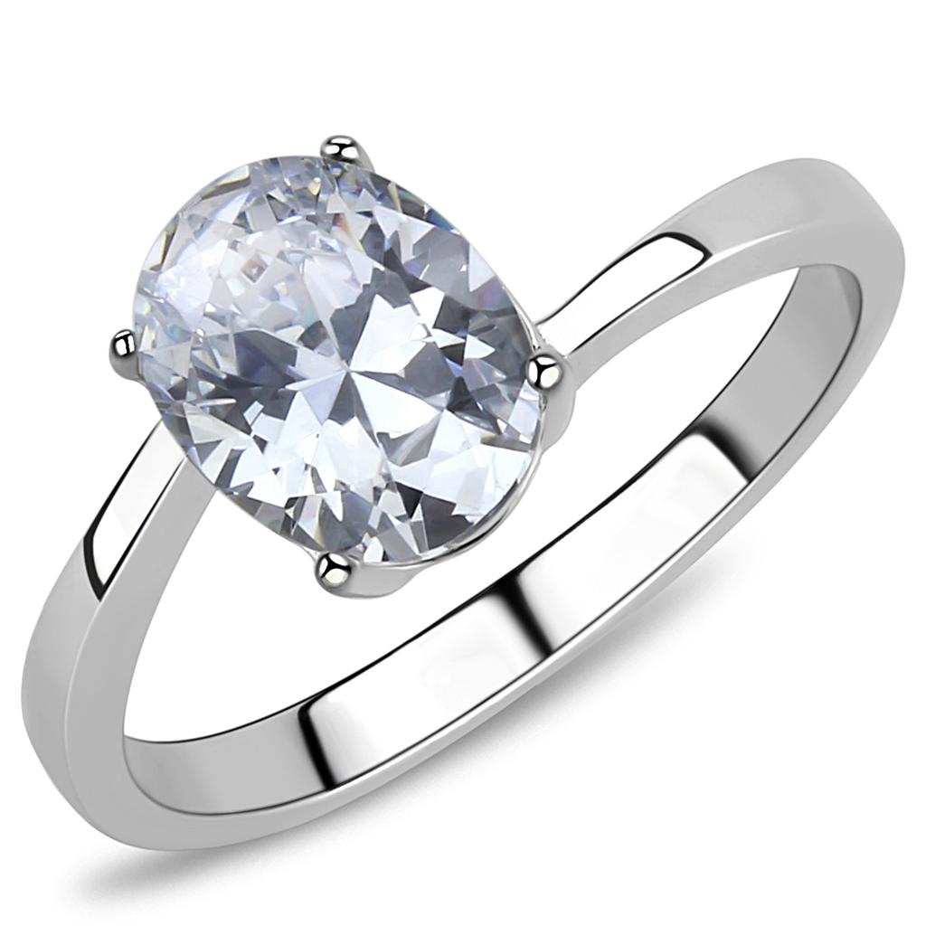 TK3433 - High polished (no plating) Stainless Steel Ring with AAA Grade CZ  in Clear