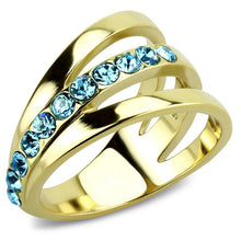 Load image into Gallery viewer, TK3441 - IP Gold(Ion Plating) Stainless Steel Ring with Top Grade Crystal  in Sea Blue