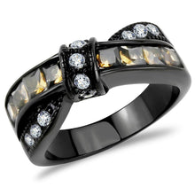 Load image into Gallery viewer, TK3452 - IP Black(Ion Plating) Stainless Steel Ring with Synthetic Synthetic Glass in Brown