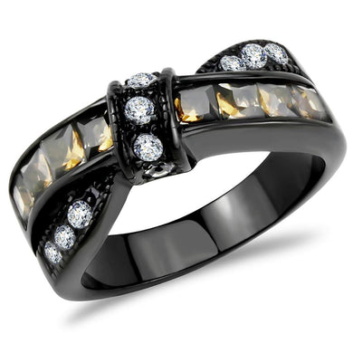 TK3452 - IP Black(Ion Plating) Stainless Steel Ring with Synthetic Synthetic Glass in Brown