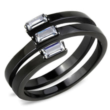 Load image into Gallery viewer, TK3455 - IP Black(Ion Plating) Stainless Steel Ring with AAA Grade CZ  in Clear