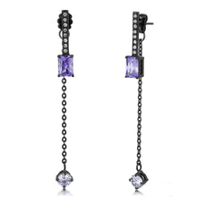 Load image into Gallery viewer, TK3472 - IP Black(Ion Plating) Stainless Steel Earrings with AAA Grade CZ  in Tanzanite