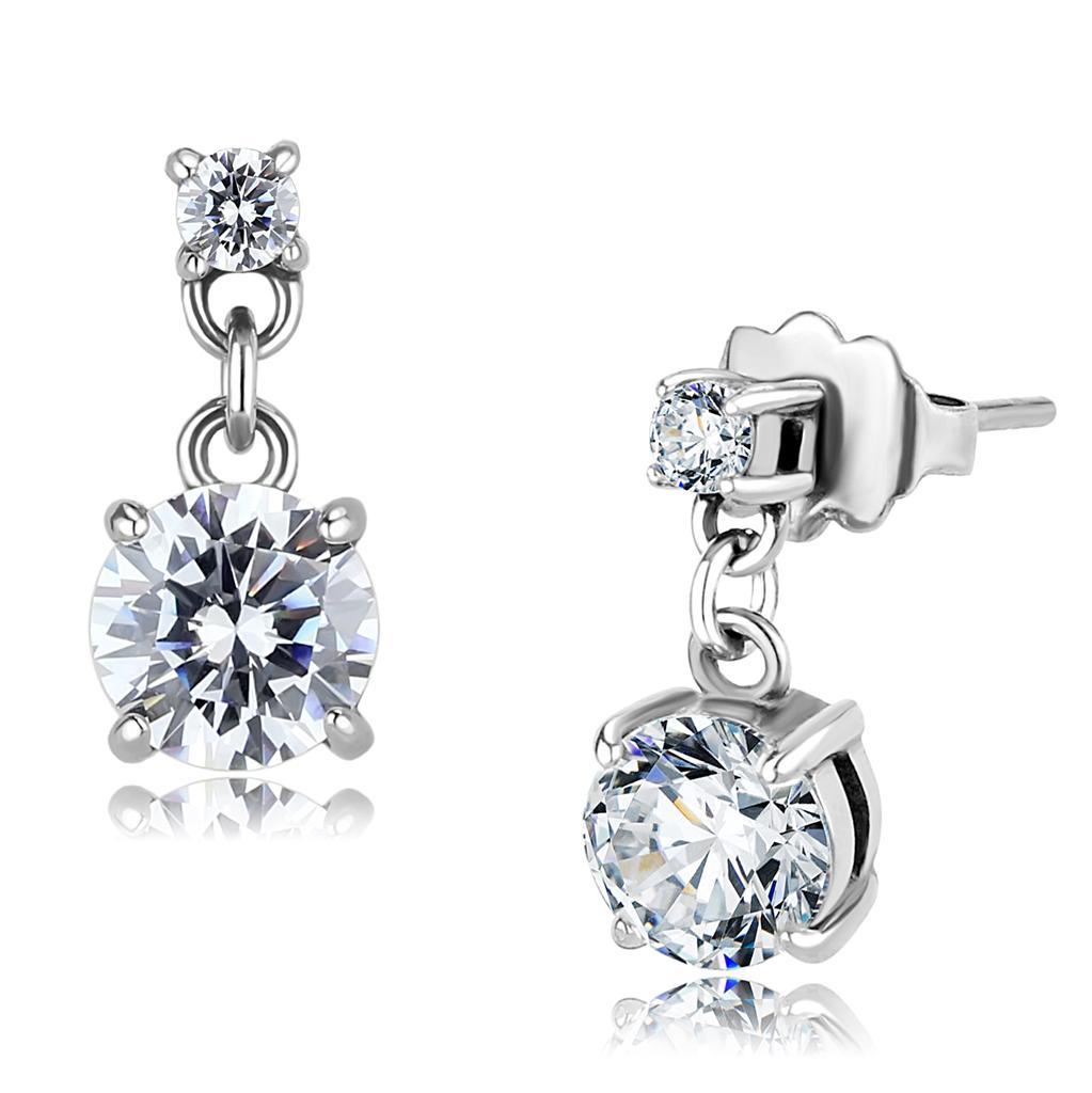 TK3476 - High polished (no plating) Stainless Steel Earrings with AAA Grade CZ  in Clear
