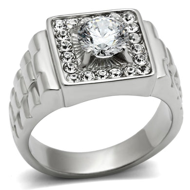 TK347 - High polished (no plating) Stainless Steel Ring with AAA Grade CZ  in Clear