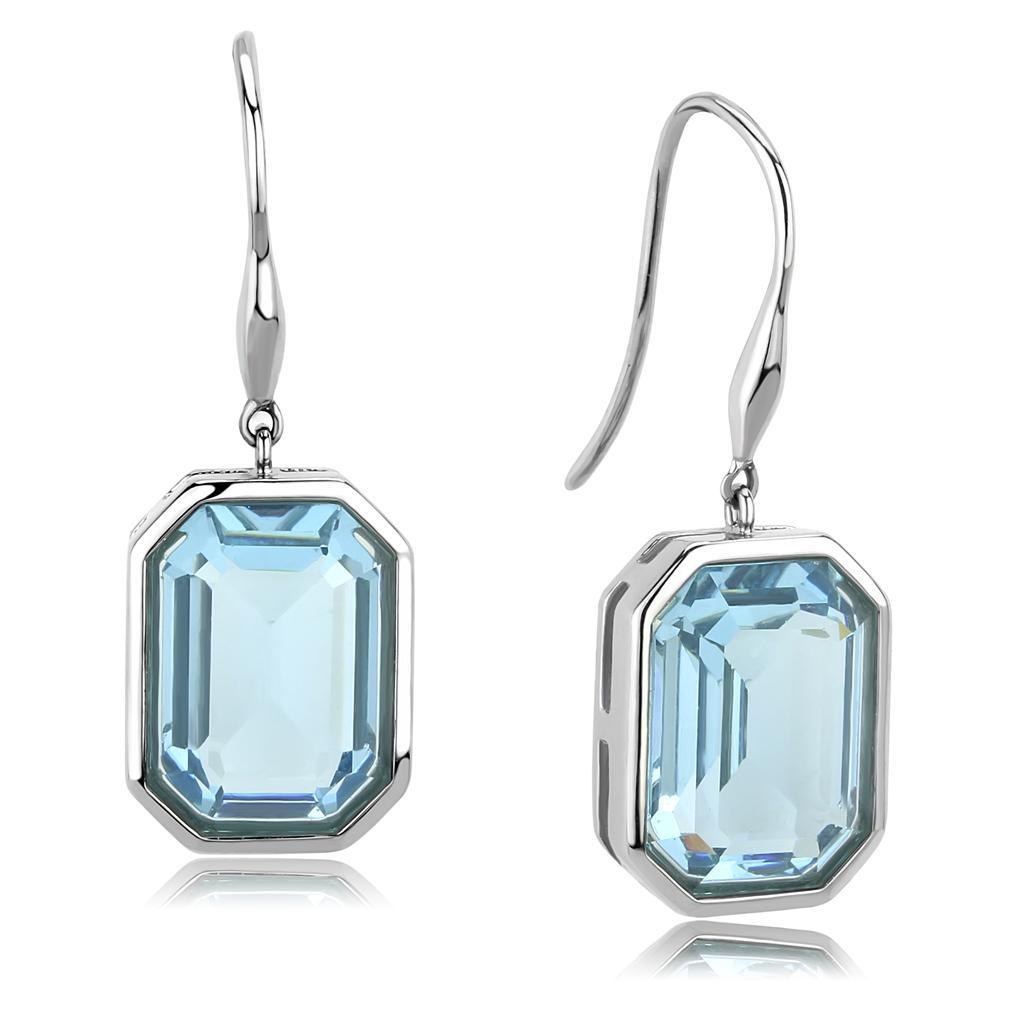 TK3487 - High polished (no plating) Stainless Steel Earrings with Top Grade Crystal  in Sea Blue