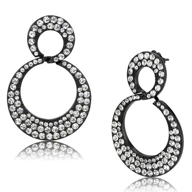 TK3493 - IP Black(Ion Plating) Stainless Steel Earrings with Top Grade Crystal  in Clear