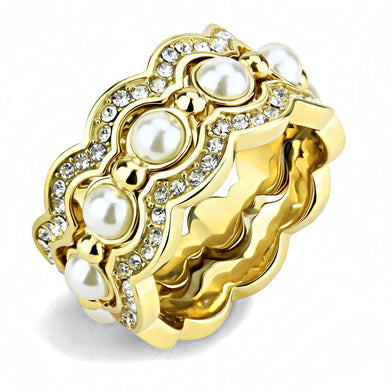 TK3520 - IP Gold(Ion Plating) Stainless Steel Ring with Synthetic Pearl in White