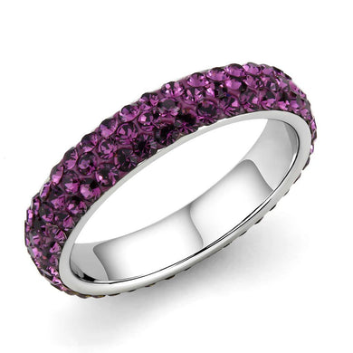 TK3541 - High polished (no plating) Stainless Steel Ring with Top Grade Crystal  in Amethyst