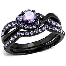 Load image into Gallery viewer, TK3560 - IP Black(Ion Plating) Stainless Steel Ring with AAA Grade CZ  in Amethyst
