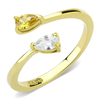 TK3586 - IP Gold(Ion Plating) Stainless Steel Ring with AAA Grade CZ  in Topaz