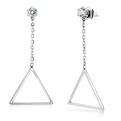 TK3601 - High polished (no plating) Stainless Steel Earrings with AAA Grade CZ  in Clear
