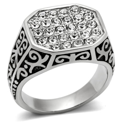 TK362 - High polished (no plating) Stainless Steel Ring with Top Grade Crystal  in Clear