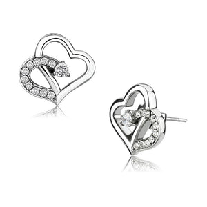 TK3656 - High polished (no plating) Stainless Steel Earrings with AAA Grade CZ  in Clear