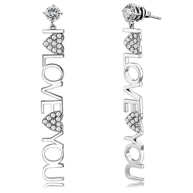 TK3665 - High polished (no plating) Stainless Steel Earrings with AAA Grade CZ  in Clear