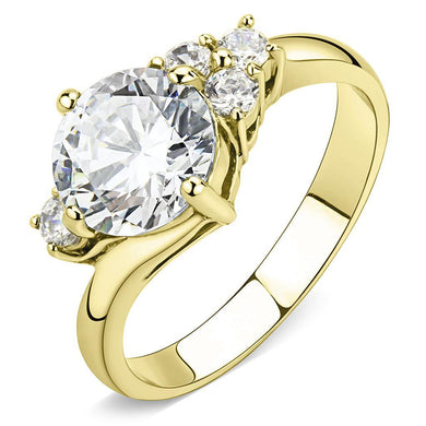 TK3670 - IP Gold(Ion Plating) Stainless Steel Ring with AAA Grade CZ  in Clear