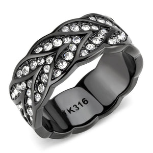TK3691 - IP Black(Ion Plating) Stainless Steel Ring with Top Grade Crystal  in Clear