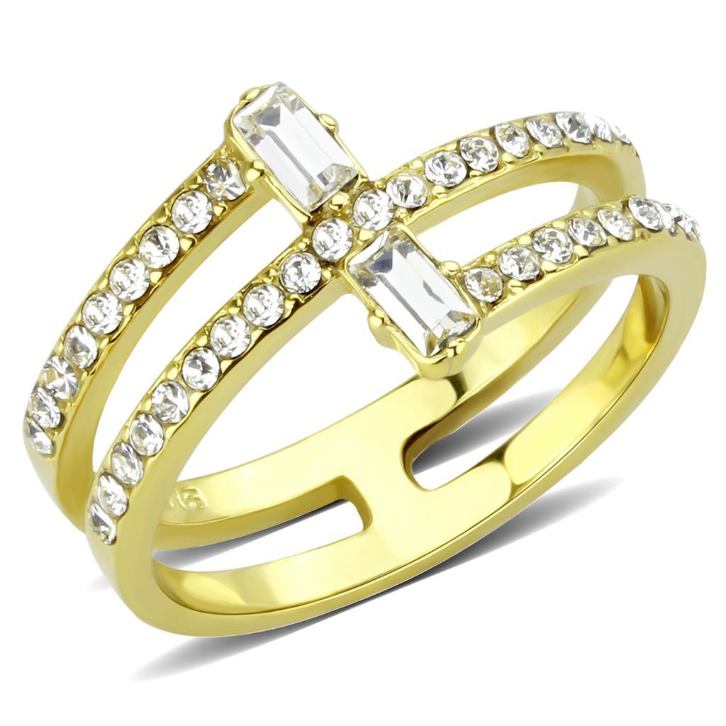 TK3707 - IP Gold(Ion Plating) Stainless Steel Ring with Top Grade Crystal  in Clear