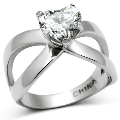 TK390 - High polished (no plating) Stainless Steel Ring with AAA Grade CZ  in Clear