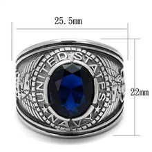 Load image into Gallery viewer, TK414707 - High polished (no plating) Stainless Steel Ring with Synthetic Synthetic Glass in Sapphire
